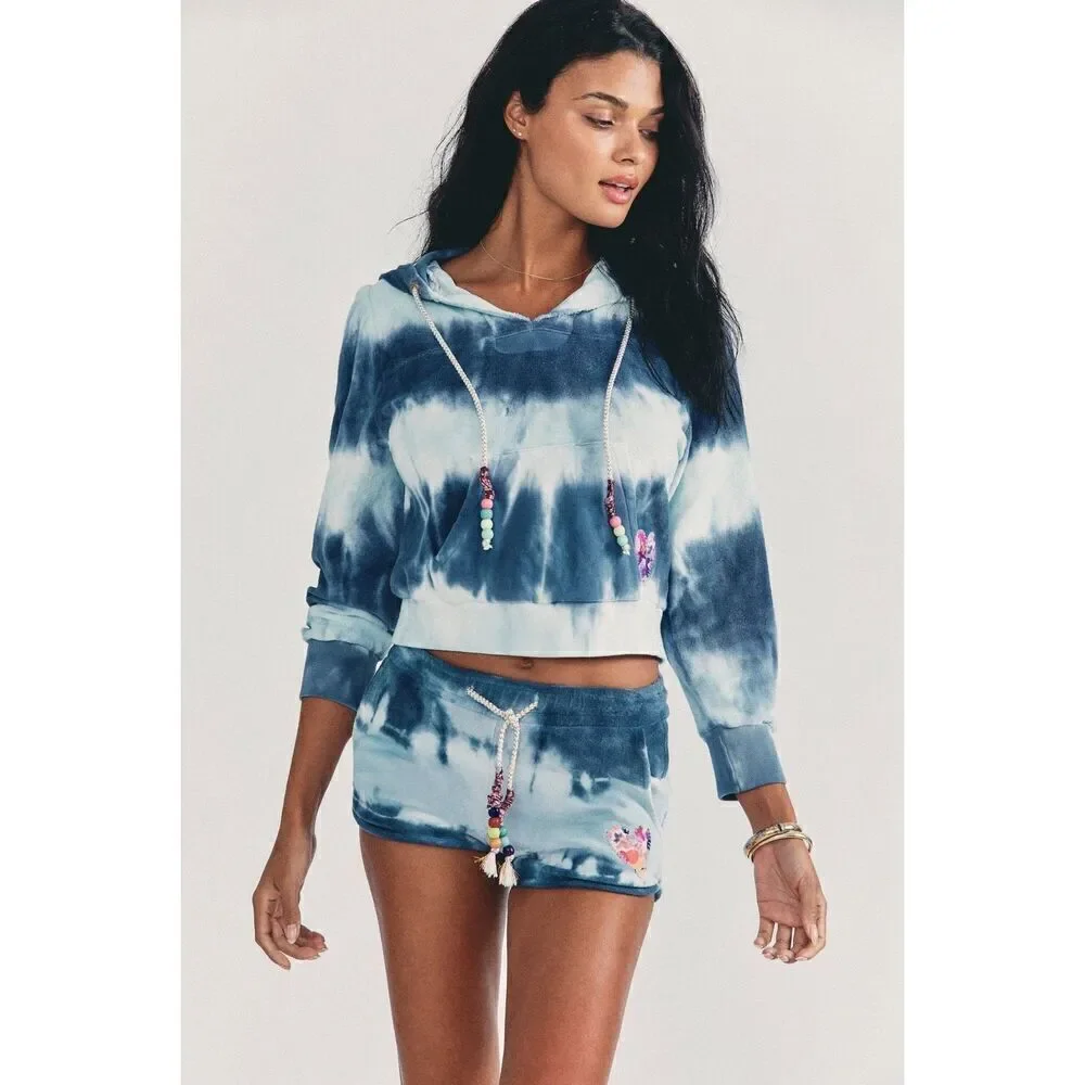 Loveshackfancy Women's Kirby Hoodie Sweater - Tie Dye in Midnight Moon